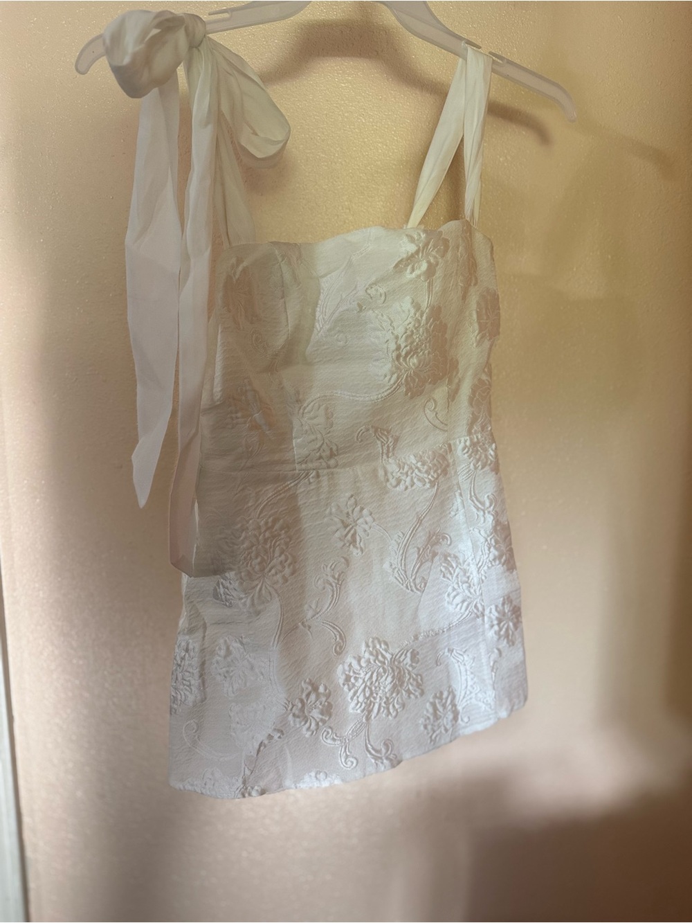 Lulu's Cream Textured Mini Dress with Tie Straps